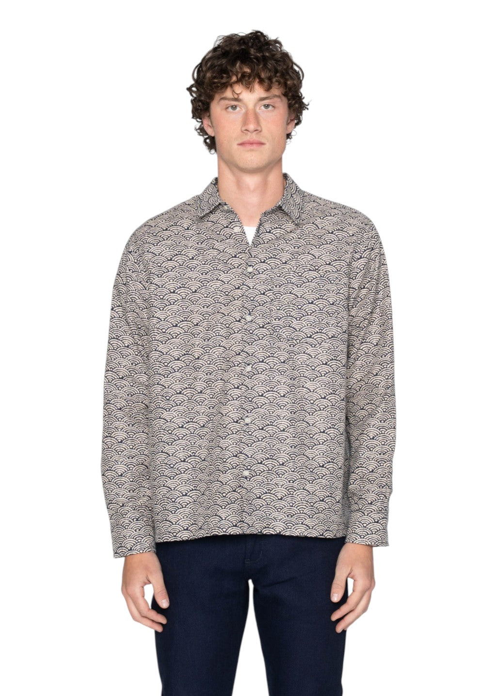 Naked & Famous Denim - True Shirt - Seigaiha Waves - Indigo - Hardpressed Print Studio Inc.