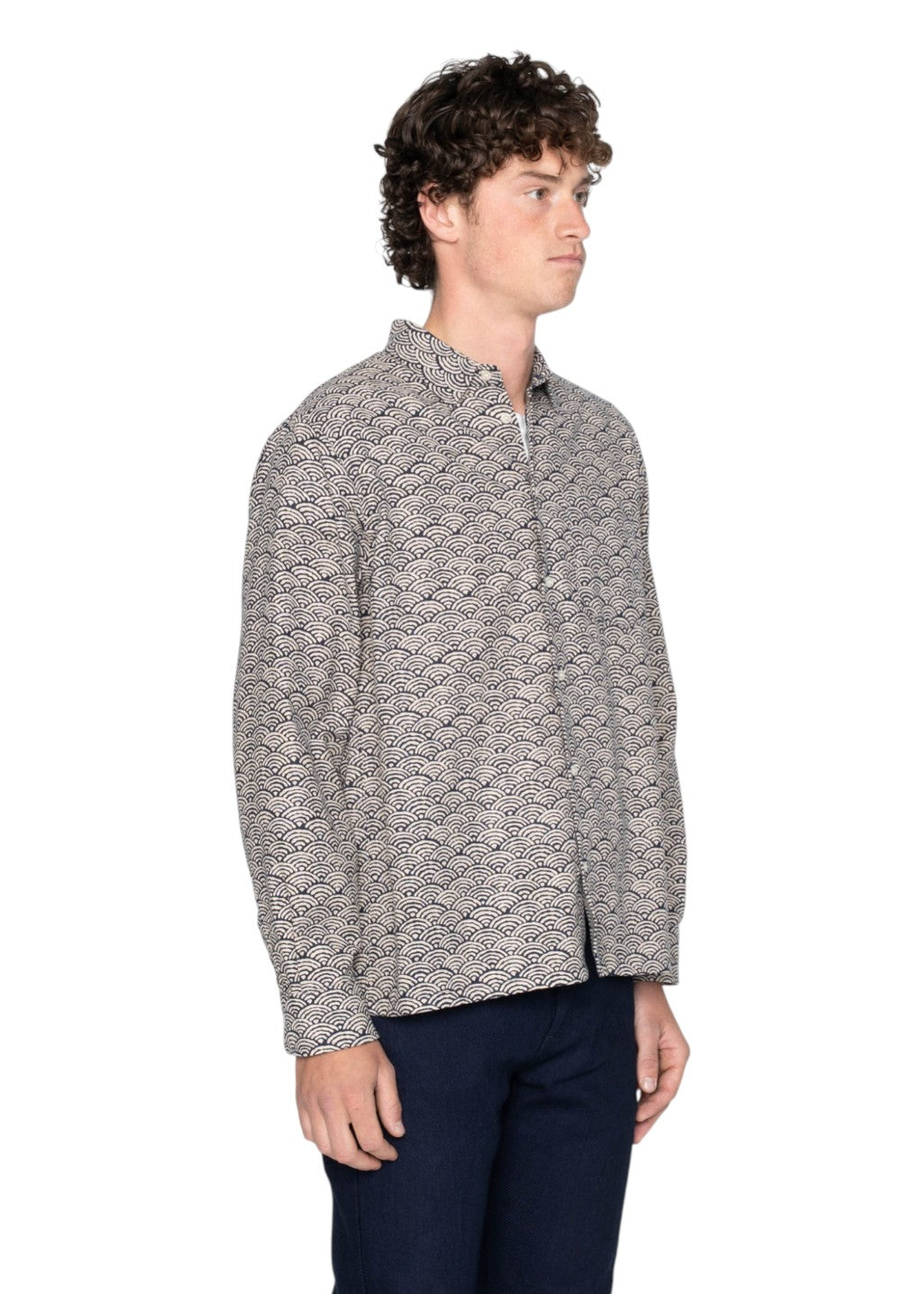 Naked & Famous Denim - True Shirt - Seigaiha Waves - Indigo - Hardpressed Print Studio Inc.