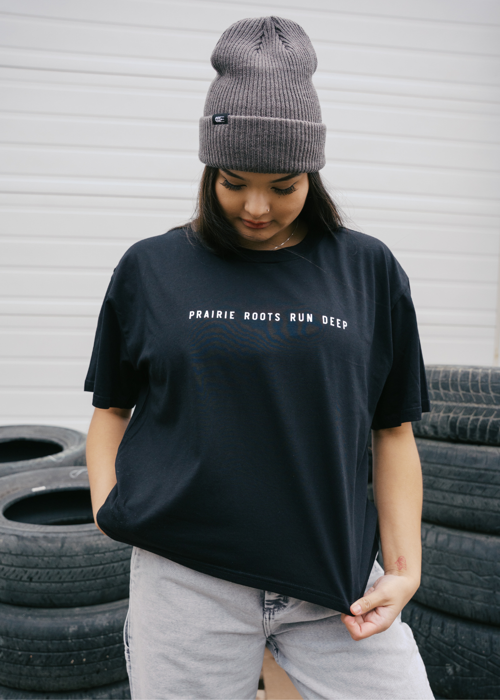 Prairie Roots Boxy Tee | Black | Ladies