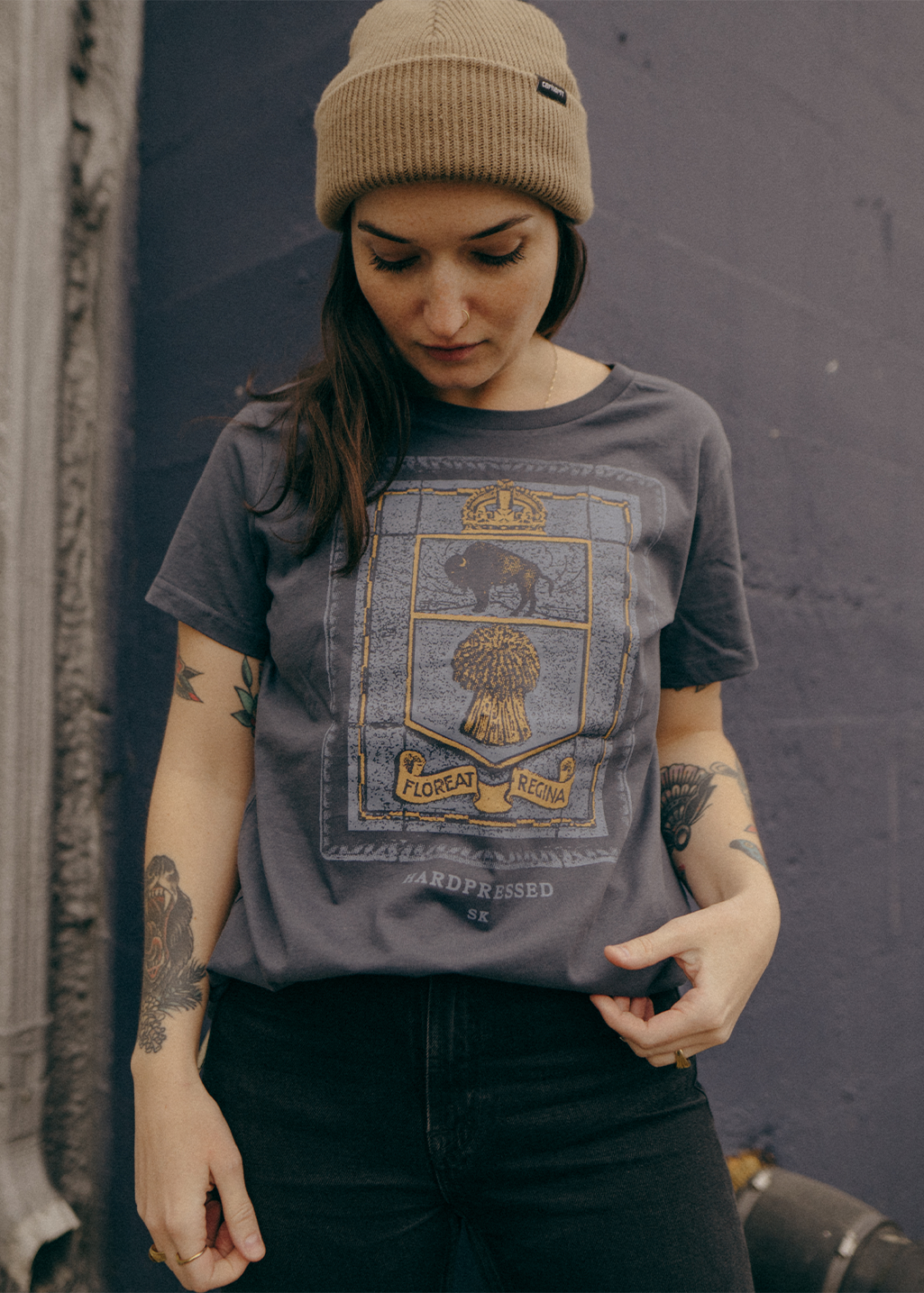 Regina Shield Tee | Navy | Unisex and Ladies - Hardpressed Print Studio Inc.