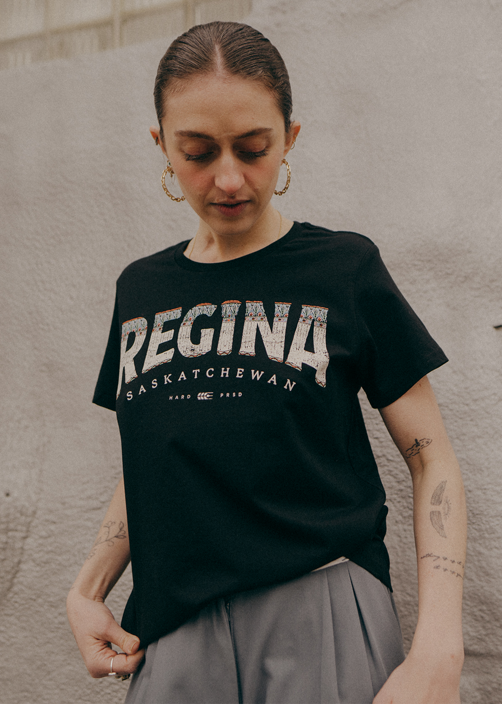 Regina Bridge Tee | Black | Unisex and Ladies - Hardpressed Print Studio Inc.