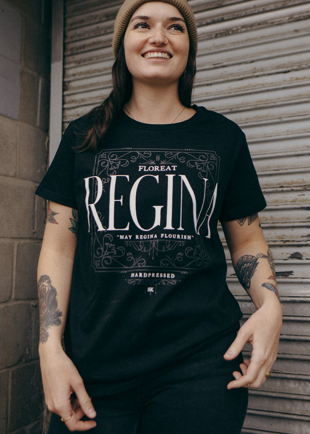 Floreat Regina Tee | Black | Unisex and Ladies - Hardpressed Print Studio Inc.