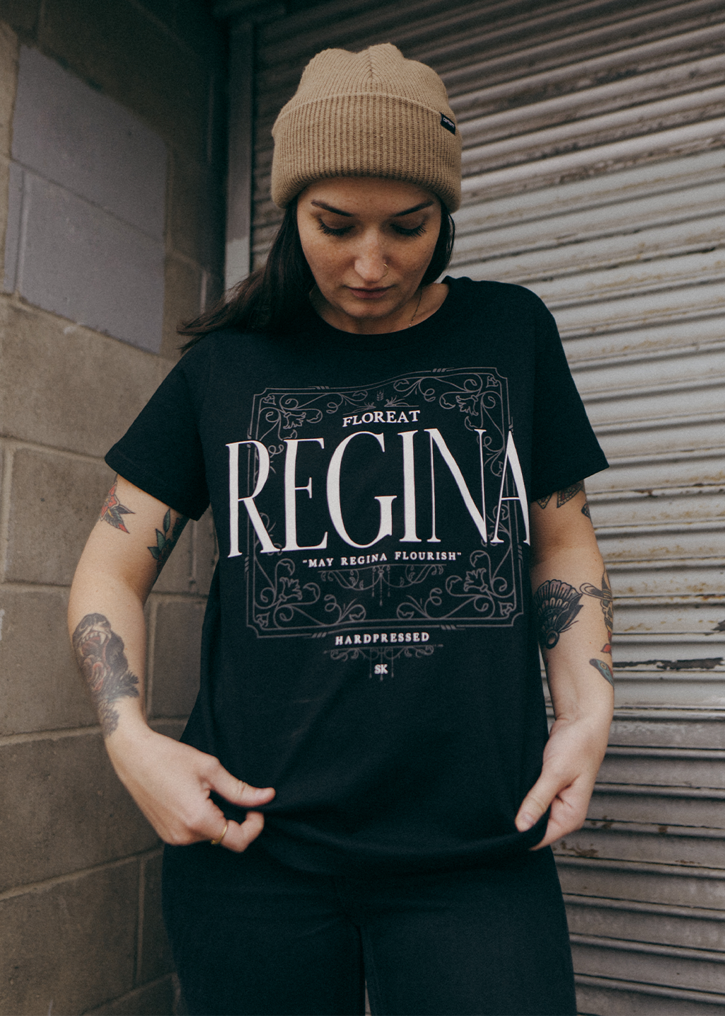 Floreat Regina Tee | Black | Unisex and Ladies - Hardpressed Print Studio Inc.