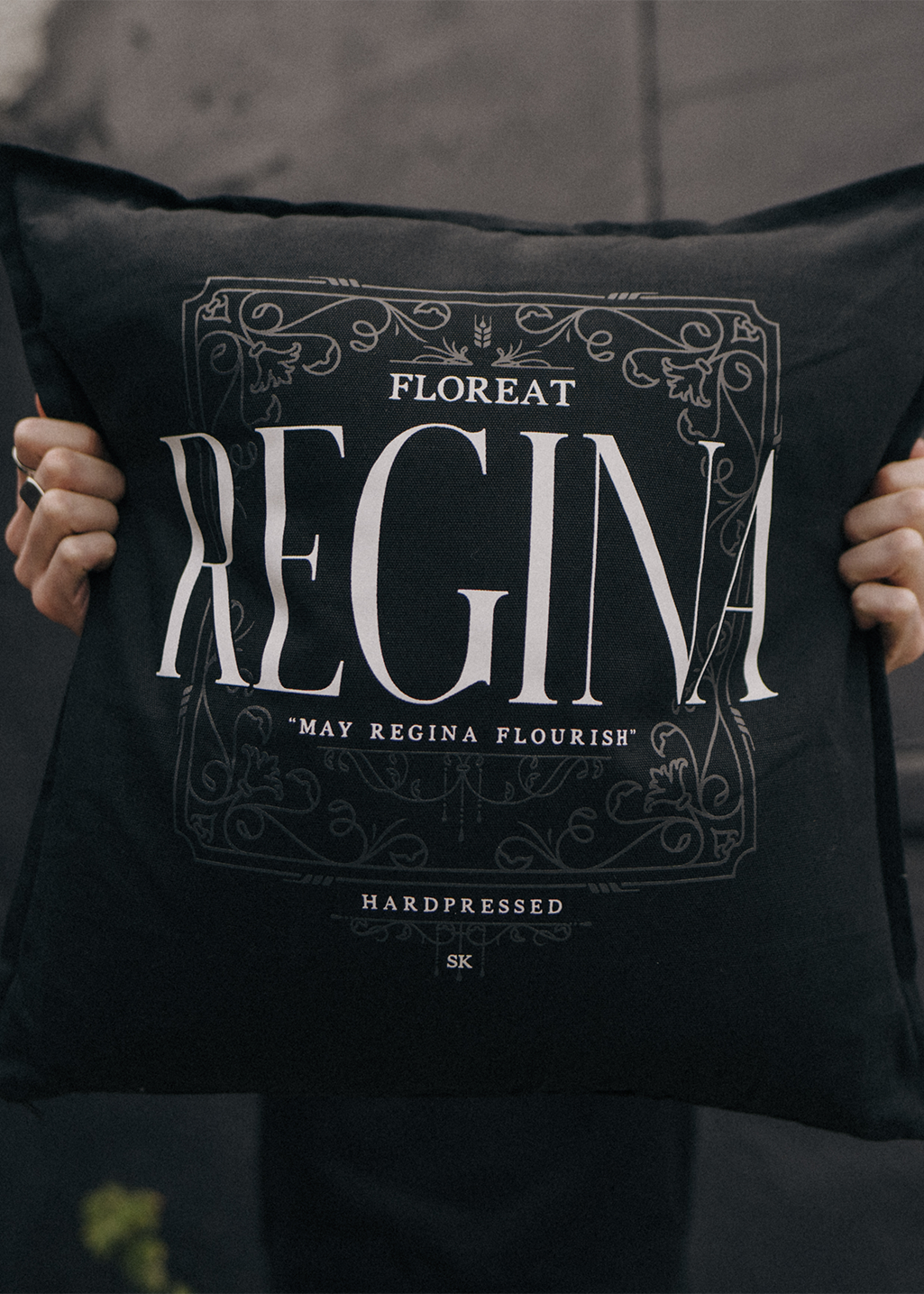 Floreat Regina Pillow | Black - Hardpressed Print Studio Inc.