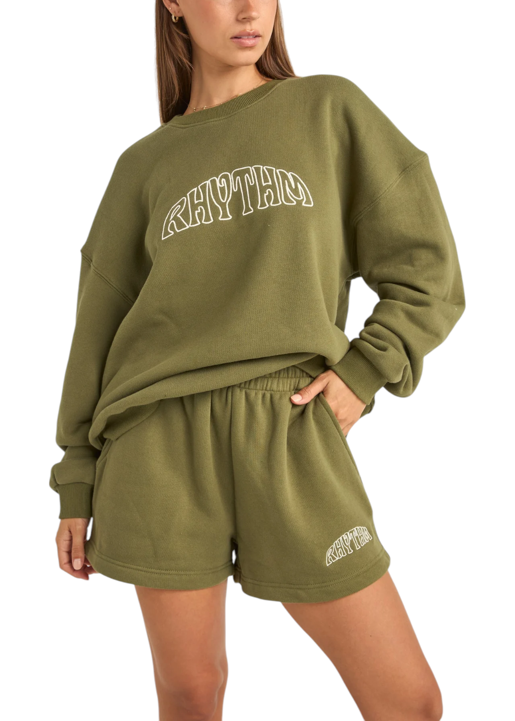 Rhythm - College Crew Neck Fleece - Olive