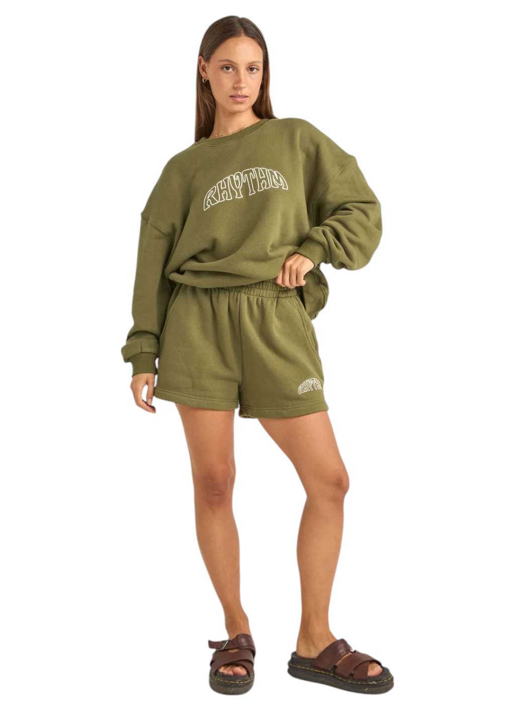 Rhythm - College Crew Neck Fleece - Olive