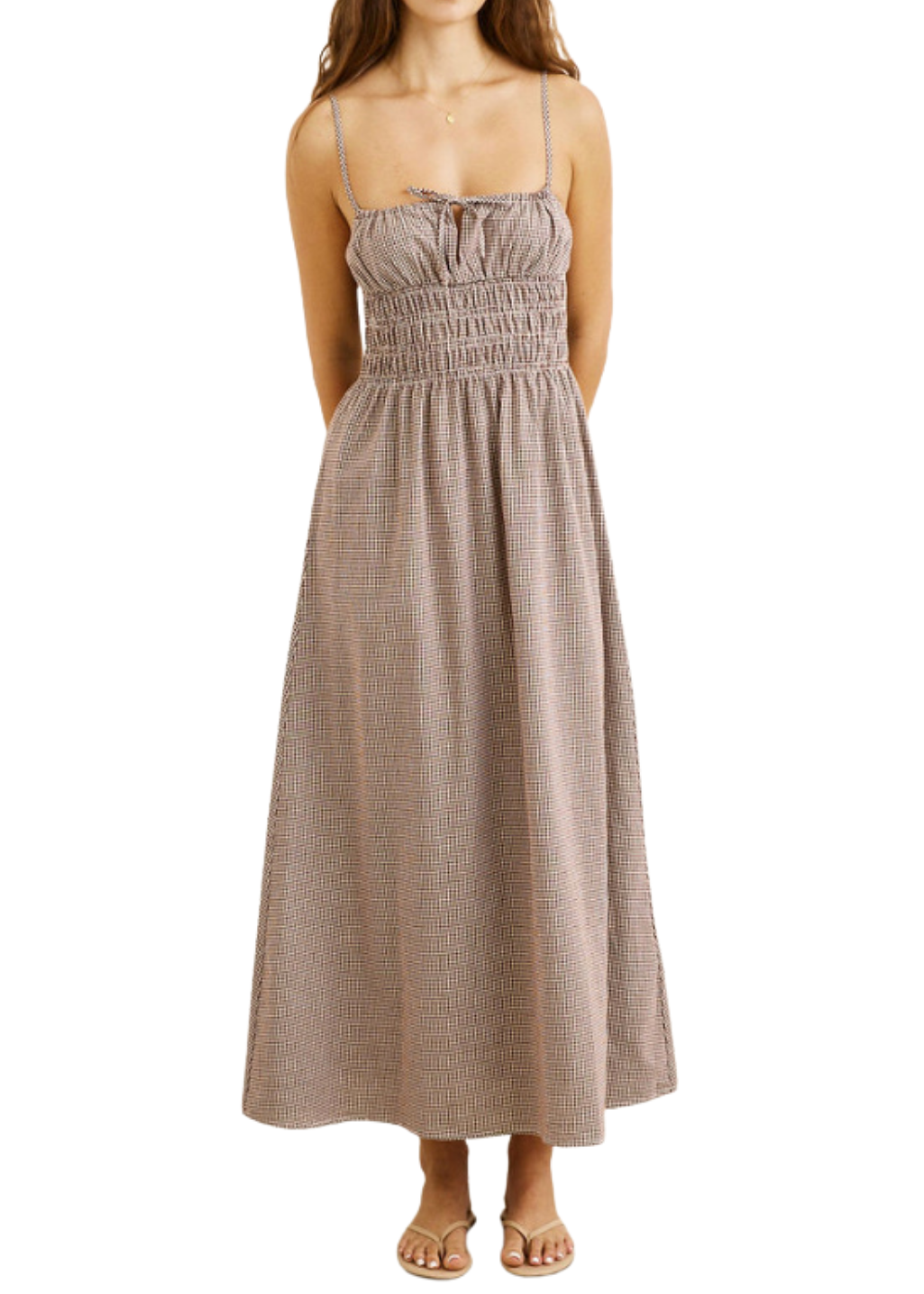 Rhythm - London Check Midi Dress - Chocolate