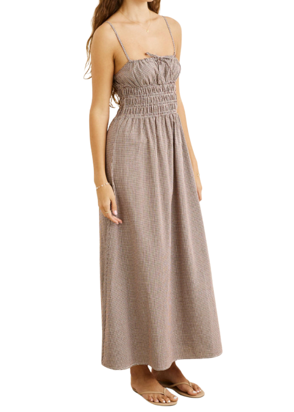Rhythm - London Check Midi Dress - Chocolate