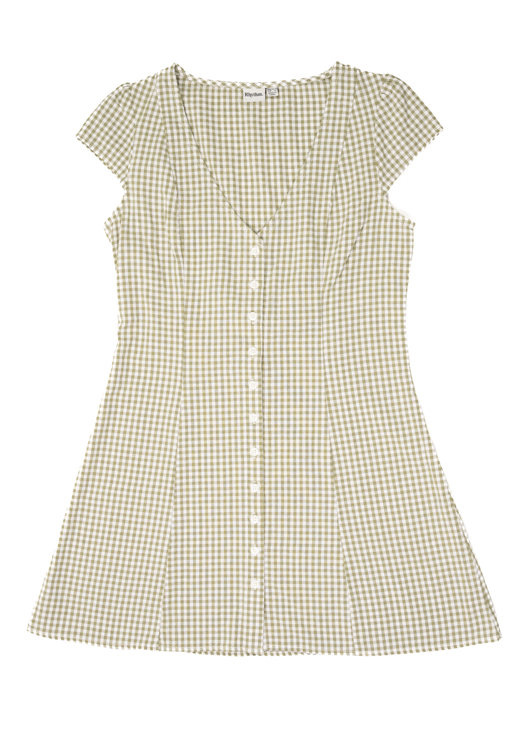 Rhythm - Lola Check Cap Sleeve Mini Dress - Olive