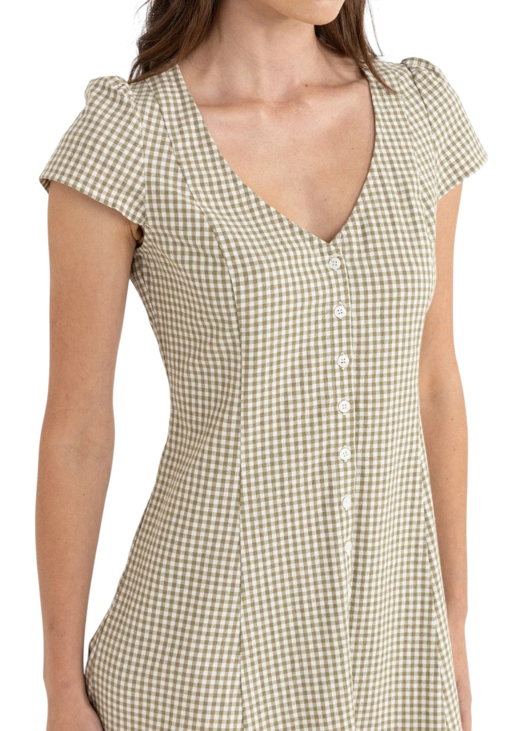 Rhythm - Lola Check Cap Sleeve Mini Dress - Olive