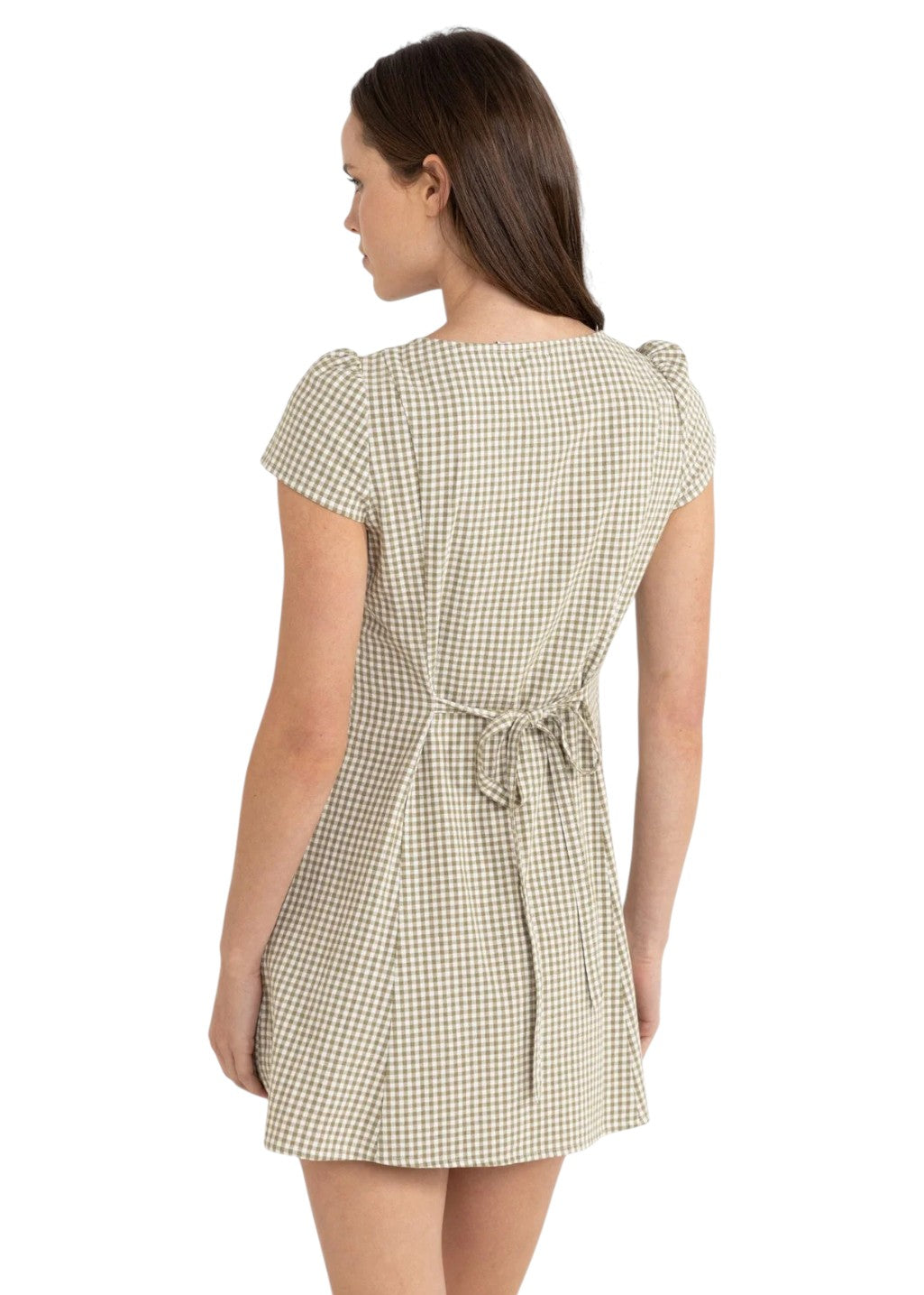 Rhythm - Lola Check Cap Sleeve Mini Dress - Olive