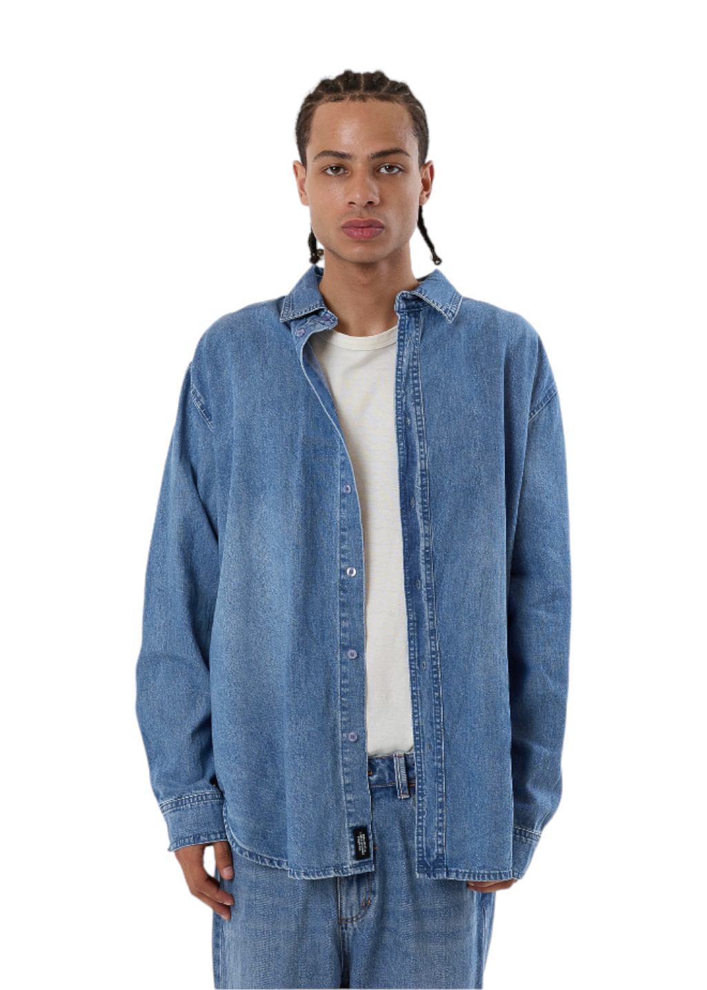 THRILLS - Canyon Oversize Long Sleeve Denim Shirt - Dark Dust Blue - Hardpressed Print Studio Inc.