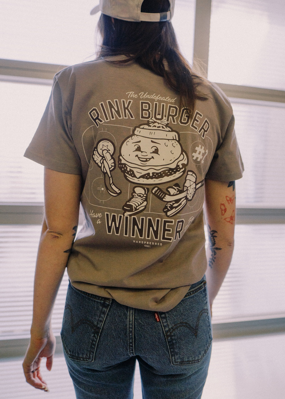 Rink Burger Tee | Sesame | Unisex and Ladies - Hardpressed Print Studio Inc.