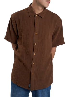 THRILLS - Minimal Thrills Seersucker S/S Shirt - Chestnut - Hardpressed Print Studio Inc.