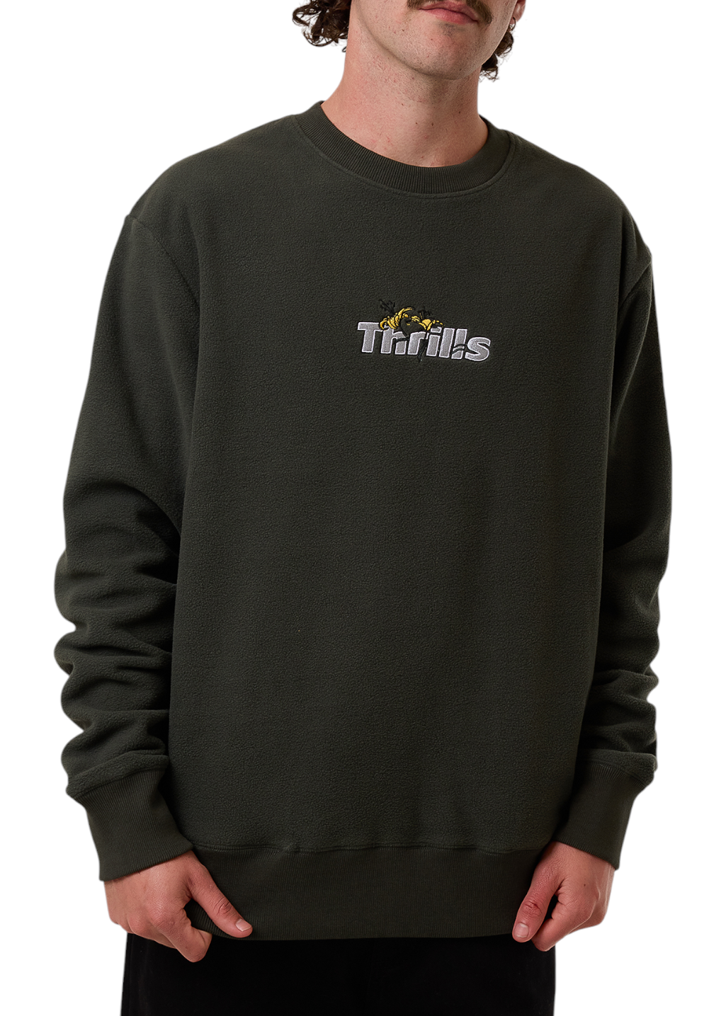 THRILLS - Solace Of Nature Oversize Polar Fleece Crew - Oil Green