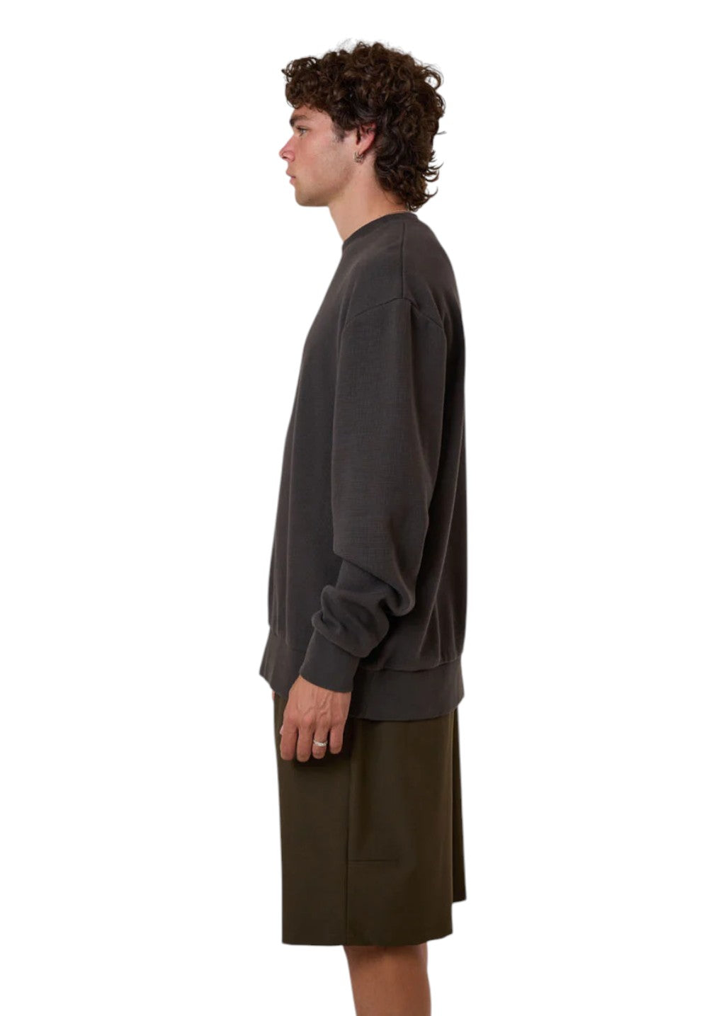 THRILLS - Arts & Industrial Oversize Waffle Crew - Dark Charcoal