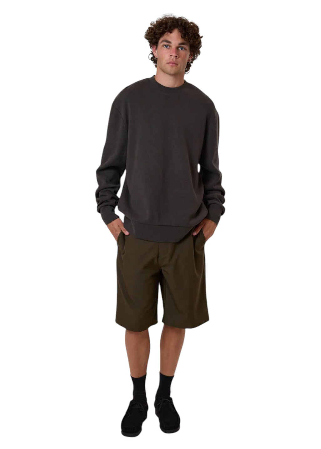 THRILLS - Arts & Industrial Oversize Waffle Crew - Dark Charcoal
