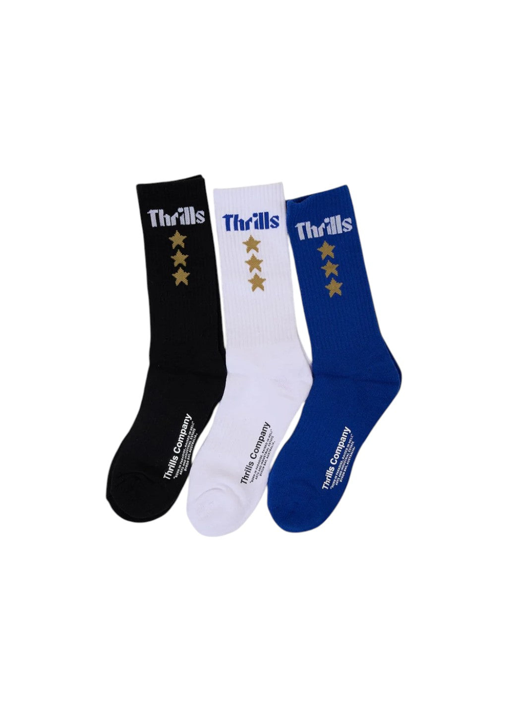 THRILLS - OG Strength 3 Pack Sock - Black - White - Surf the Web