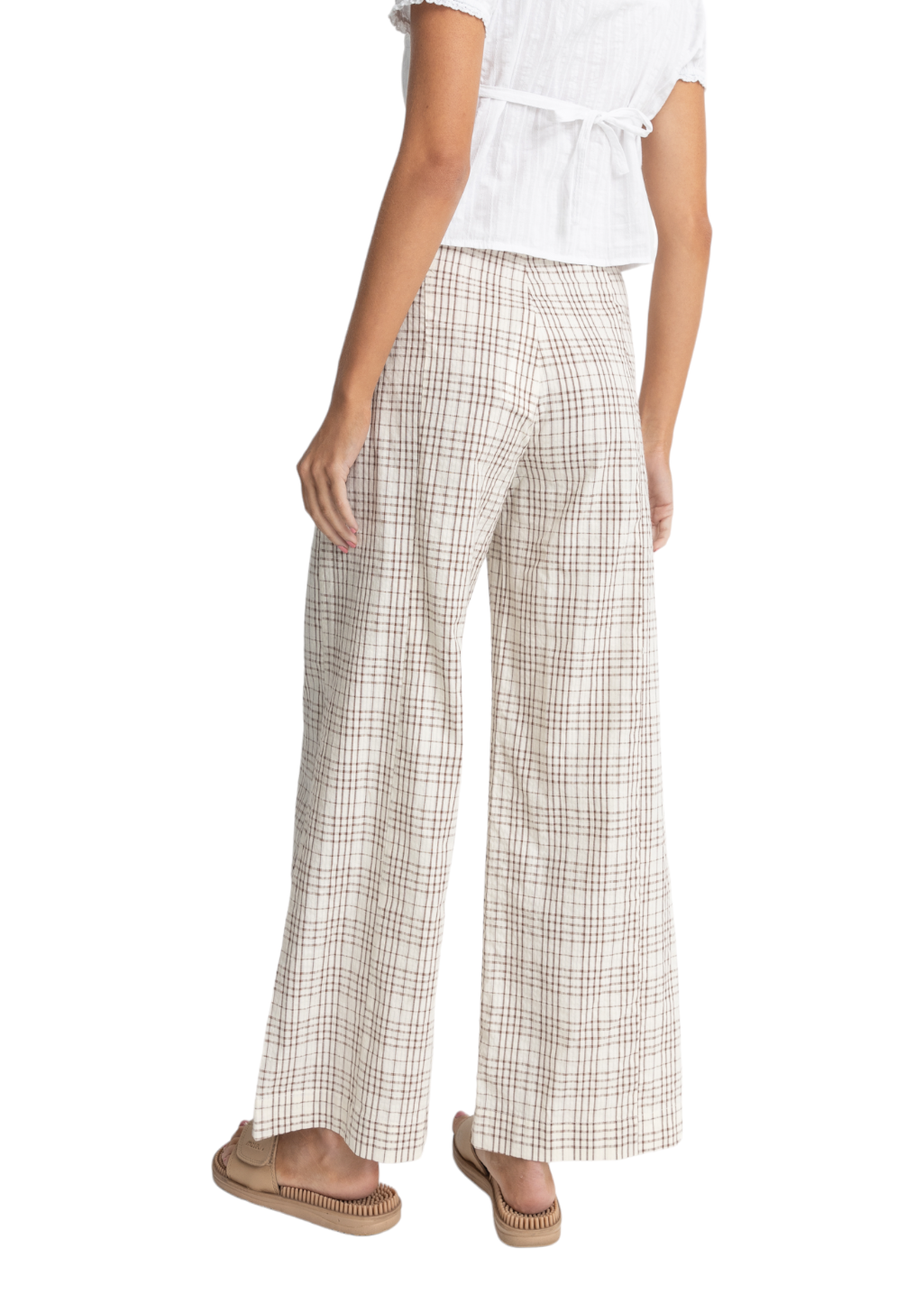 Rhythm - Rumi Check Wide Leg Pant - Natural - Hardpressed Print Studio Inc.