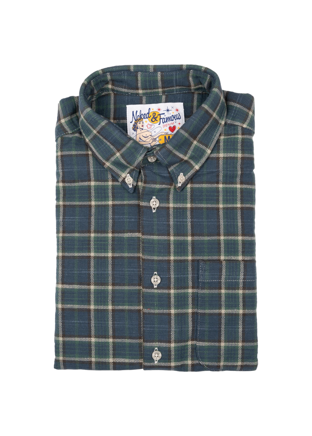 Naked & Famous Denim - Easy Shirt - Big Slub Check Flannel - Navy + Green - Hardpressed Print Studio Inc.