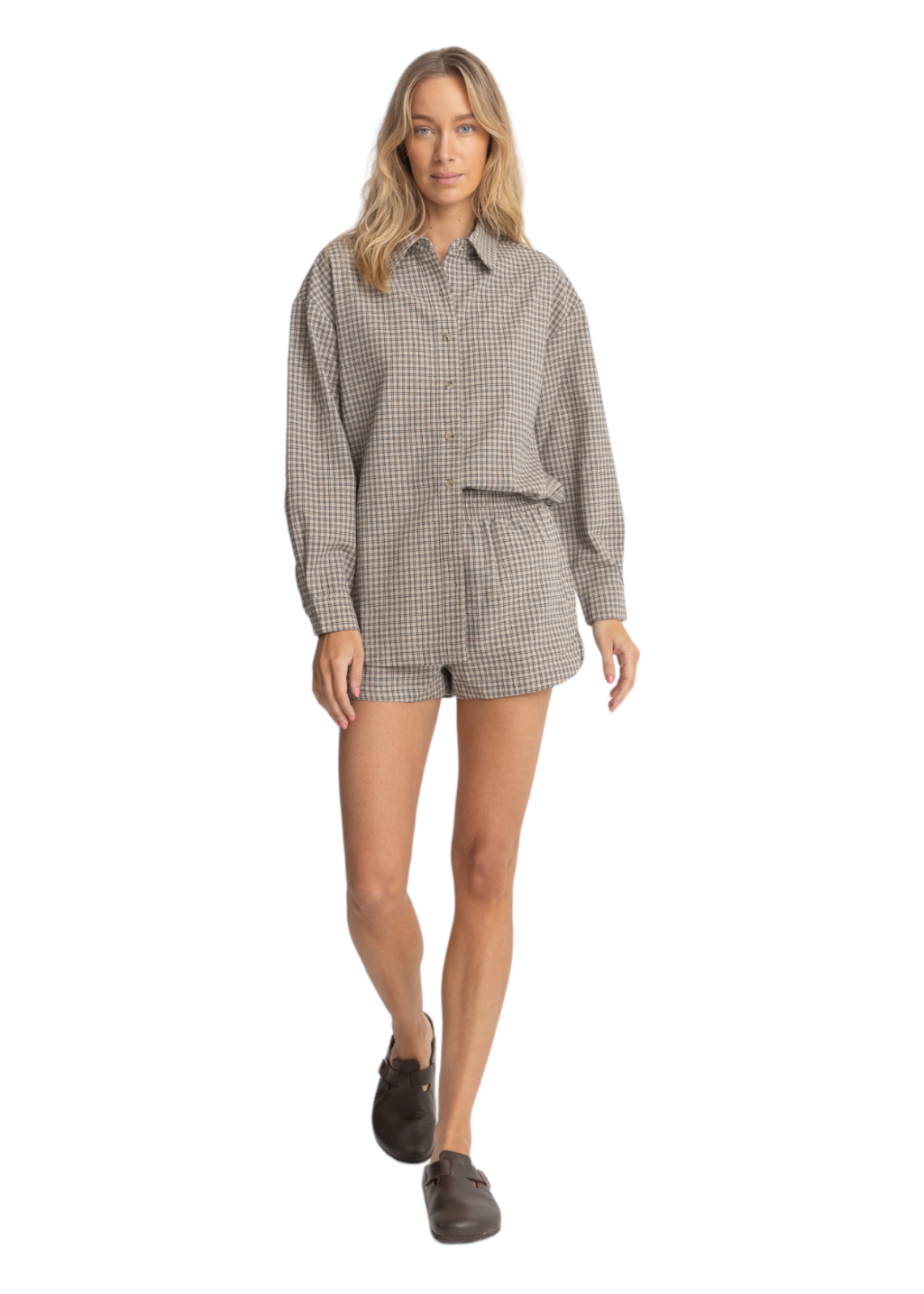 Rhythm - Sandy Check Oversized Shirt - Natural - Hardpressed Print Studio Inc.