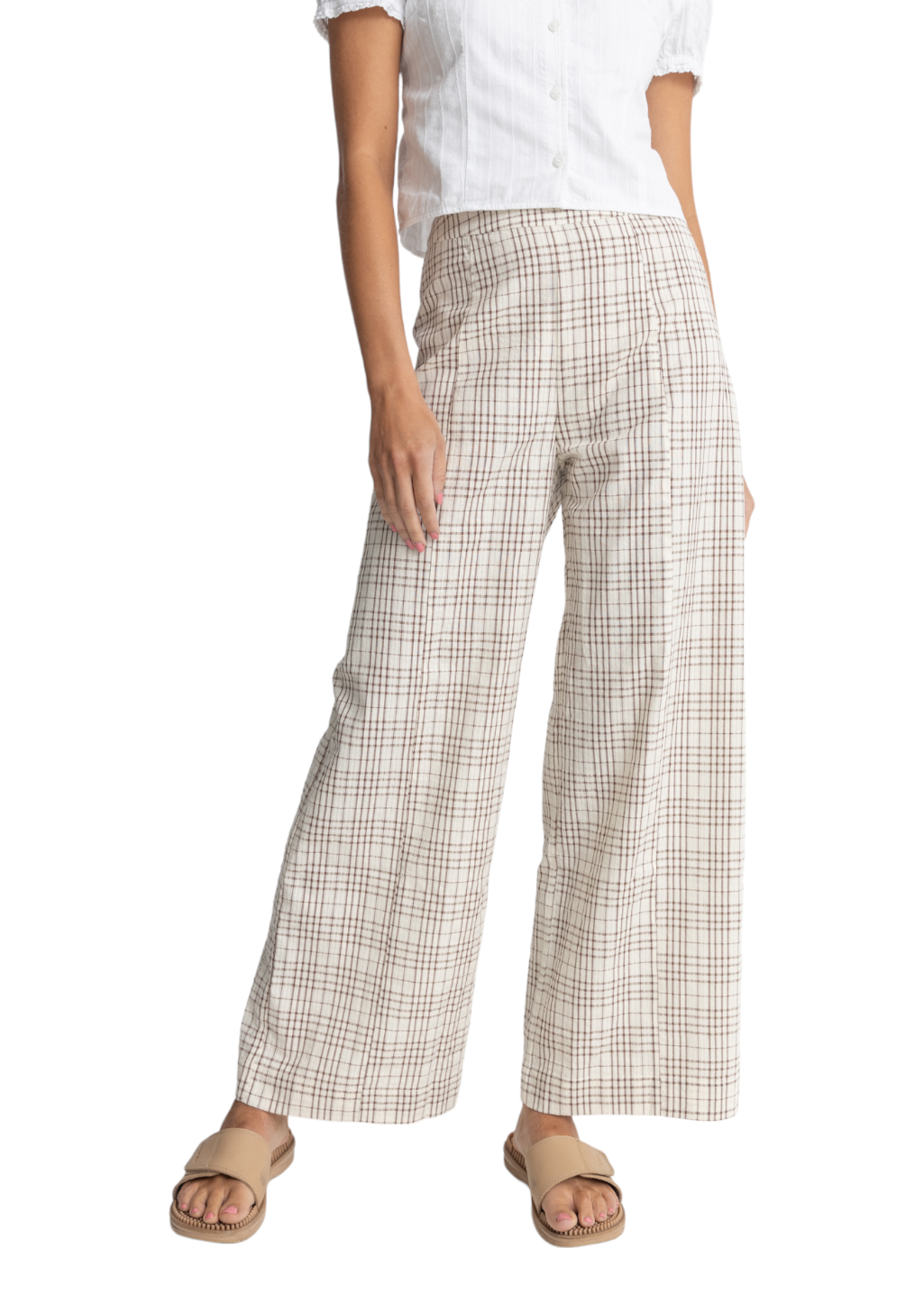 Rhythm - Rumi Check Wide Leg Pant - Natural - Hardpressed Print Studio Inc.