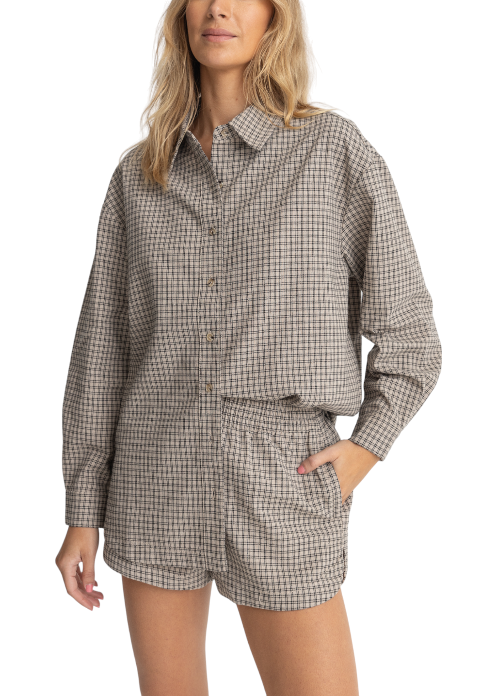 Rhythm - Sandy Check Oversized Shirt - Natural - Hardpressed Print Studio Inc.