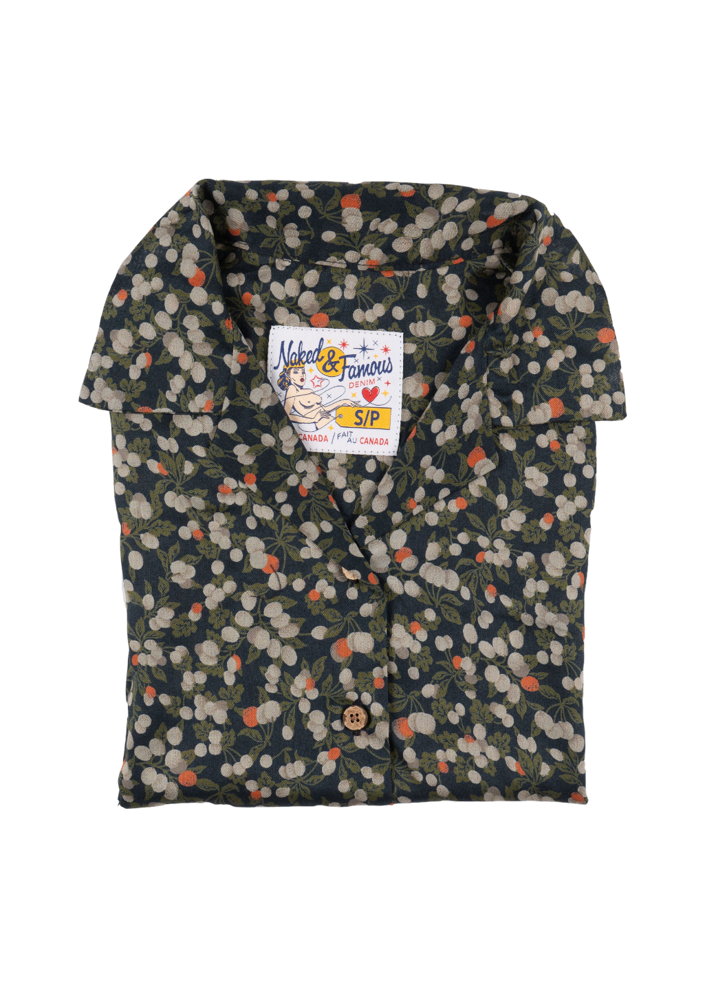 Naked & Famous Denim - Camp Collar Shirt - Fruit Print - Navy - Hardpressed Print Studio Inc.