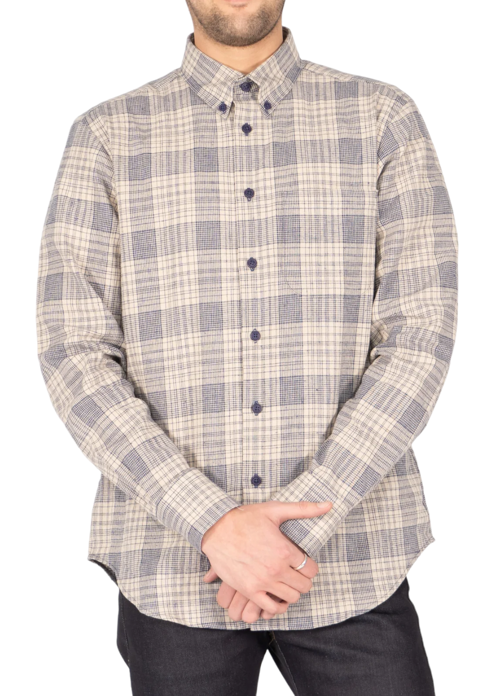 Naked & Famous Denim - Easy Shirt - Linen Cotton Spring Check - Blue - Hardpressed Print Studio Inc.