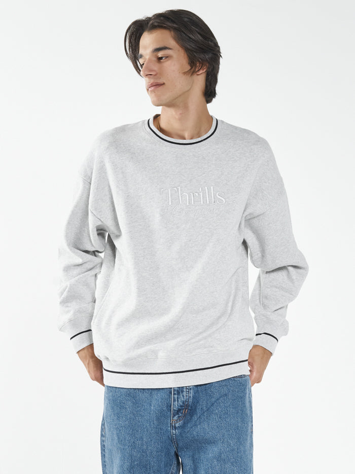 THRILLS - Bad Members Embro Slouch Crew Neck Fleece - Snow Marle - Hardpressed Print Studio Inc.