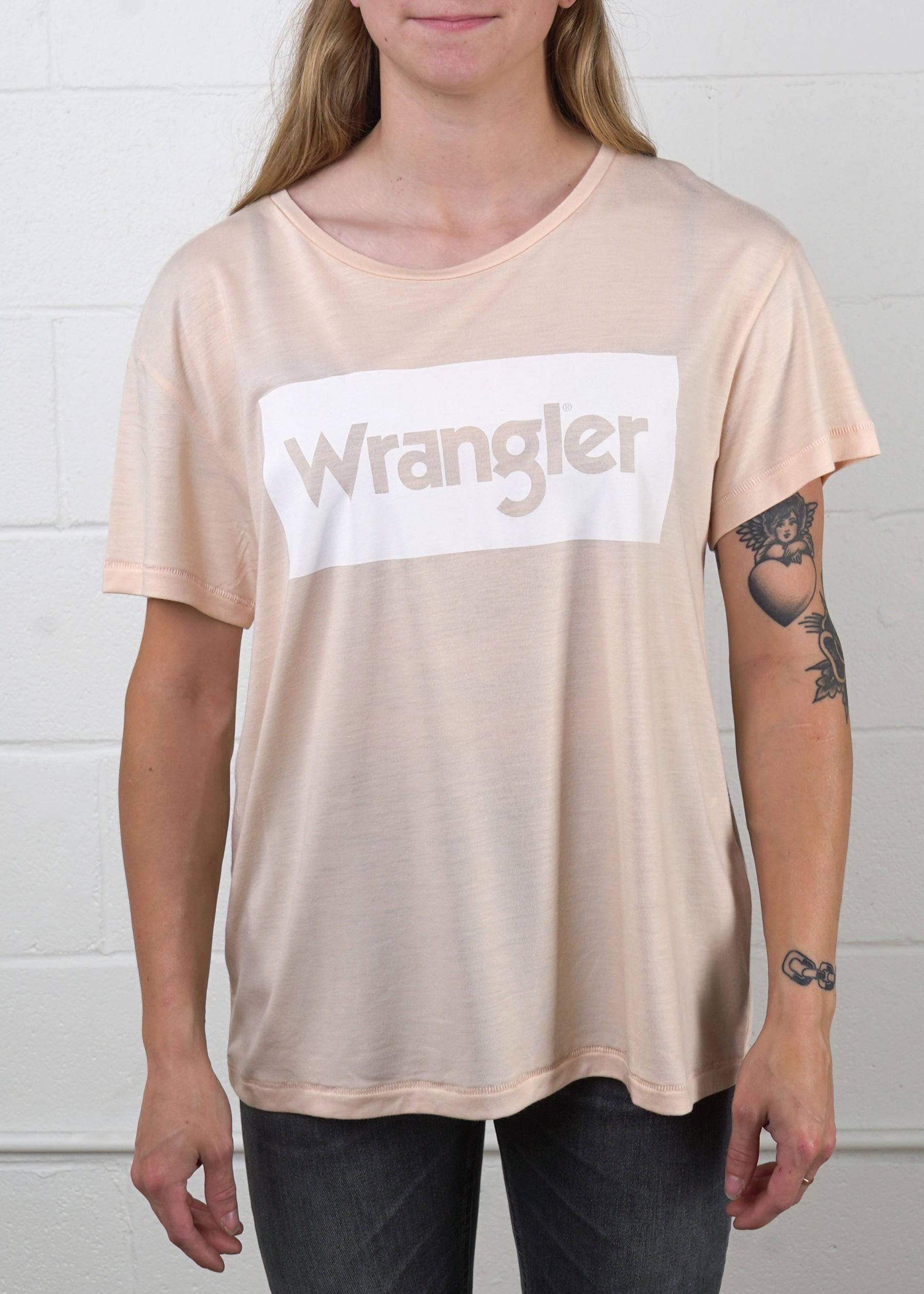 Wrangler - WAKSDTP Drape Logo Tee - Tender Peach - Hardpressed Print Studio
